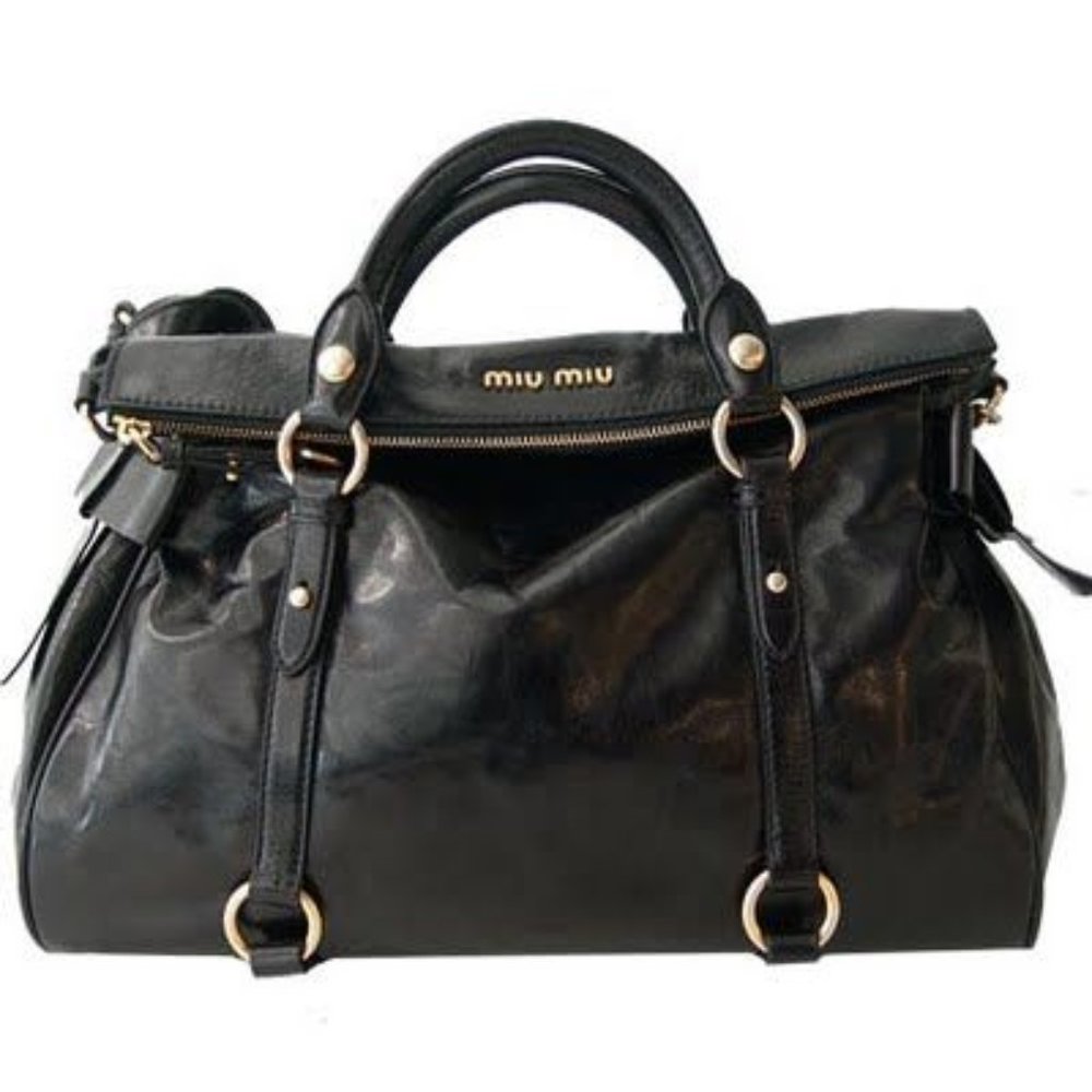 MIU MIU Authentic Vitello Lux Bow Large Bag in Black
